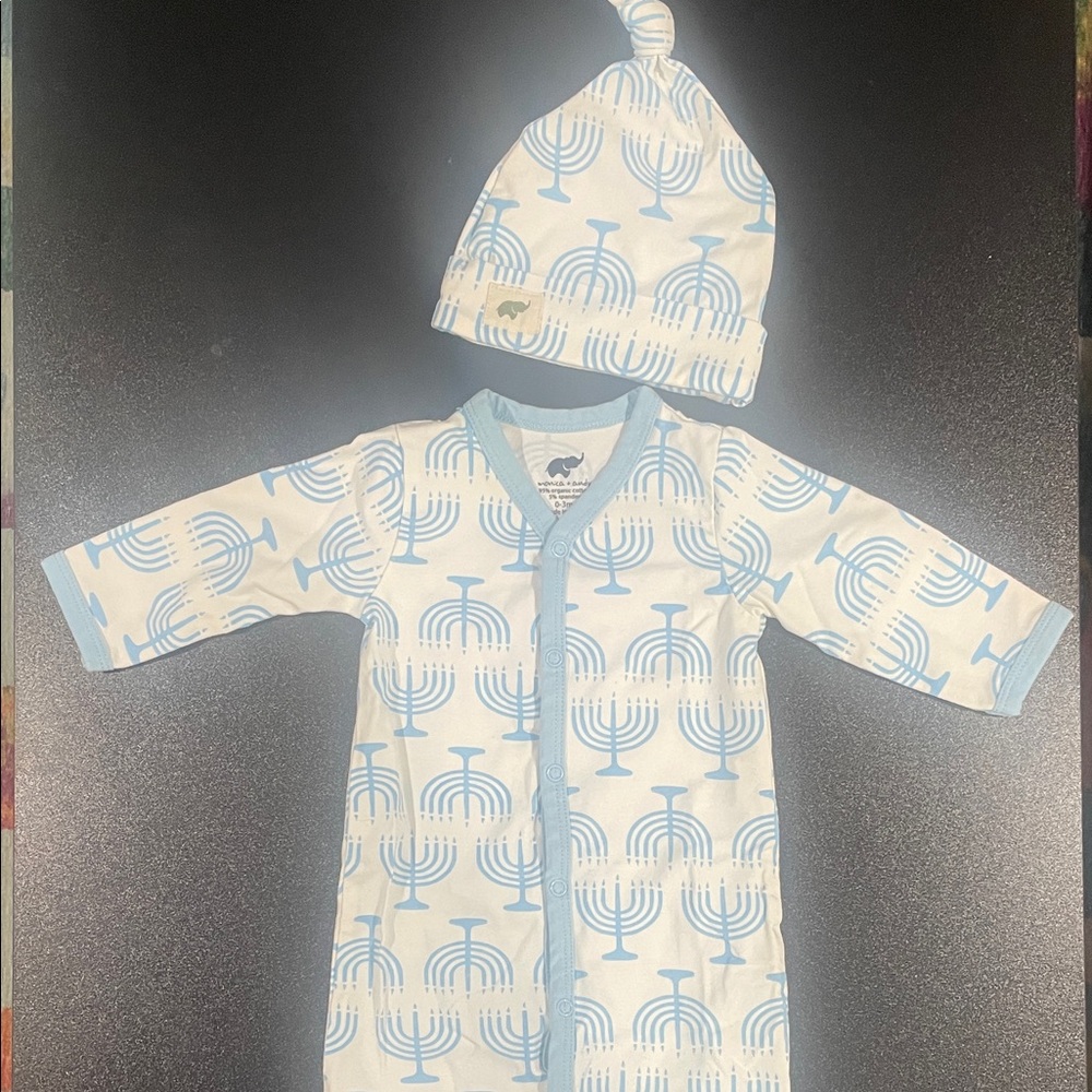 Monica & Andy Baby 0-3 months Hanukkah Pajamas with Hat